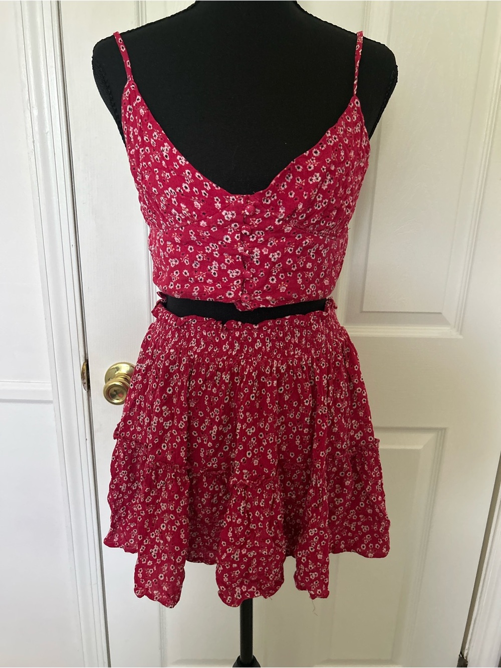 Princess Polly red Floral Tiered Skirt & Crop Top Set